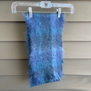 Soft Vintage Blue Plaid Cushendale Scarf 70% Mohair 30% Wool 67”x 8” Winter